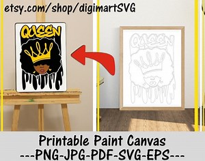Black Queen Pre Drawn Canvas DIY Printable Paint Canvas, Dripping Svg, Coloring Pages, Paint With A Twist, Adult Printable Coloring Page - Etsy
