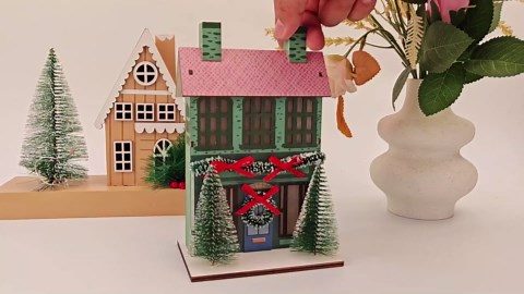 PKDPR Christmas Village Houses w LED - Indoor Decorations, Lighted Houses for Christmas Village Sets & Table Centerpieces