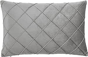 Lush Decor Velvet Diamond Pintuck Decorative Throw Pillow Cover, 20" W x 13" L, Dark Gray - Rectangle Pillow Cover - Throw Pillows For Bed, Couch, Or Chair