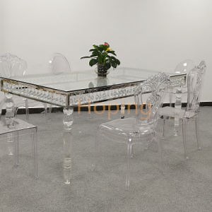 [Hot Item] Transparent Acrylic Wedding Dining Table with Glass Top for Wedding Event Banquet