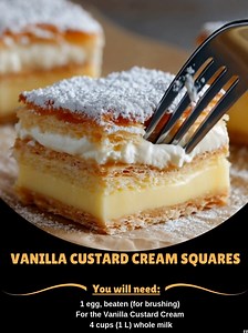 14K views · 77 reactions | Vanilla ✈ Custard Cream Squares Ingredients 1 egg, beaten (for brushing) For the Vanilla Custard Cream 4 cups (1 L) whole milk ..... Full Recipe in Coʍmеոτ   | Mommy Needs A Recipe | Facebook