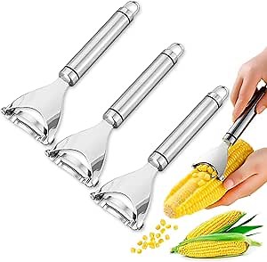 3PCS Corn Peeler, Corn Peeler for Corn on the Cob, Stainless steel Corn Cutter from the Cob, Corn on the Cob Remover Tool, Corn Cob Stripper with Ergonomic Handle, Kitchen Gadget