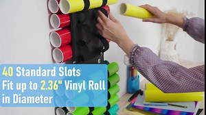 Vinyl Storage Organizer, Yecaye Faux Leather Vinyl Roll Holder, Flexible 1 Split into 2 Vinyl Roll Storage Rack, 48 Compartments Wall Mount/Over The Door Vinyl Holder Storage for Craft Room, Black