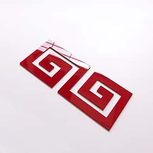 Ditooms Acrylic Mirror Wall Stickers Geometric Greek Key Pattern Acrylic Plastic Mirror DIY Wall Art Decor,5pcs Red (Red)