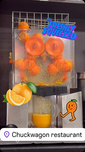 Freshly squeezed oranges all day everyday at the chuckwagon restaurant #juice#fresh#tasty#sweet#breakfast#delicious #yummy #lunch #miami #countrybreakfast #healthy #kendall | Chuckwagon restaurant