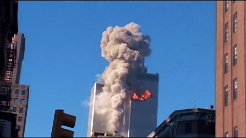 AI upscaled video of the first plane hitting the WTC