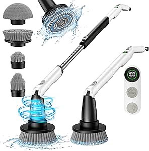 kHelfer Electric Spin Scrubber Kh8,Cordless Shower Scrubber, 4 Replacement Head, 1.5H Bathroom Scrubber Dual Speed, Shower Cleaning Brush with Extension Arm for Bathtub Tile Floor