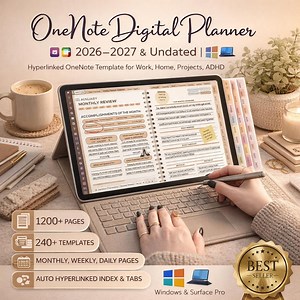 Agenda numérique OneNote 2026-2027 et non daté | Modèle OneNote avec lien hypertexte pour le travail, la maison, les projets et le TDAH | Windows et Surface Pro - Etsy France