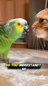 163K views · 2.9K reactions | This kitchen showdown is absolutely priceless! A Green Amazon parrot — covered in flour — leans in to confront a flour-dusted orange tabby cat in the most dramatic and hilarious close-up you'll ever see. The parrot gives strict instructions. The cat screams in protest. #Parrot #Cat #FunnyPets #AnimalComedy #TalkingParrot #PetDrama | Beako | Facebook