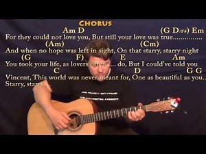 Vincent "Starry Starry Night" (Don McLean) Fingerstyle Guitar Cover Lesson with Chords/Lyrics