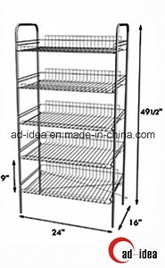 [Hot Item] Custom Store Multilayer Floor Snack Candy Food Bread Potato Chips Biscuit Drink Wine Bottle Metal Wire Basket Display Rack Stand