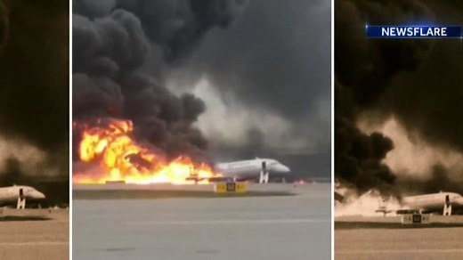 Investigation underway after Russian plane makes fiery emergency landing