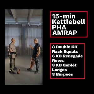 🔥15-min Kettlebell PHA AMRAP - https://bit.ly/KBPHA 💪Get as many rounds as you can of the circuit below in 15 minutes: 8️⃣ Double KB Rack Squats (if only one KB, do single KB rack squats and do 4 per side) 6️⃣ KB Renegade Rows per side (if only one KB, elevate hand on box / bench / etc... also be sure to include a push up after each row rep!) 8️⃣ KB Goblet Lunges per side 8️⃣ Burpees 👉KB-PHA 2.0 Challenge starts Monday, July 31st - Sign Up Now: https://bit.ly/KBPHA | Kettlebell Basics