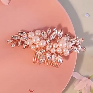 Pearl and Rhinestone Leaf Bridal Hair Comb - Handcrafted Crystal Sprig Wedding Headpiece, Elegant White Pearl Cluster Side Hair Accessories for Brides, Prom & Updos (Gold Tone Wire)