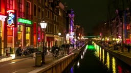 Tourist crowed Amsterdam Red Light District night, Netherland, Apple...