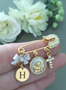 24k Protection for Baby Safety Pin, Guardian Angel Baby Pin Brooch, Personalized Baby Shower Gift, Gender Neutral Christening Baptism Gift - Etsy