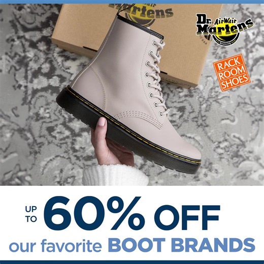 The boots they want, at prices you'll love! Hurry for up to 60% OFF our favorite boot brands, like Timberland, Dr. Martens, Koolaburra by UGG & more! 🙌 cur.lt/whnso3v5p | Rack Room Shoes