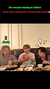 Jin really choked on his food just watching Jimin fight those noodles 🫣#bts