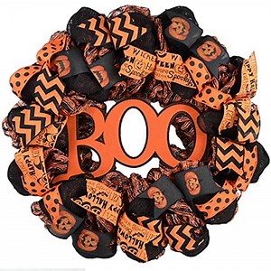 Amazon.com: Halloween Door Wreaths | Orange Boo Mesh Welcome Outdoor Front Door Wreath | Black Orange Polka Dot : Home & Kitchen