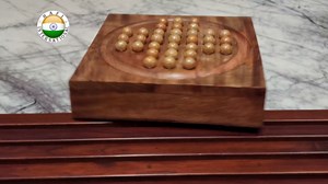 Handcrafted Wooden Solitaire Game with Storage Drawer – Includes Marbles Premium Wood Solitaire Game Board with Glass Marbles & Hidden Drawer Storage