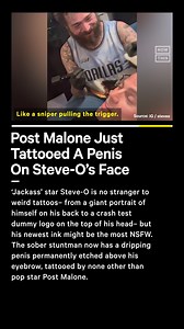 Would you let Post Malone tattoo your face? 👀 Steve-O, the former ‘Jackass’ star famous for his sick stunts as well as his sobriety journey, has shocked the world with his latest tattoo. Steve-O has some of the weirdest ink we’ve ever seen, like the giant portrait of himself etched into his back, the crash test dummy logo inked on the top of his head, and the smiley face that was tattooed on his arm while speeding across the desert in an off-road vehicle driven by Henry Rollins. His latest tatt