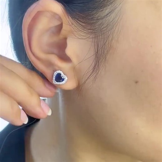 Blue Sapphire Heart-shaped Studs Earrings: 925 Solid Sterling Silver Moissanite Diamond Jewelry Gifts - Etsy