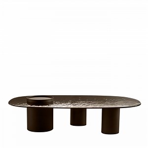 9010 Luna Oval Liquid Fumè Glass Coffee Table