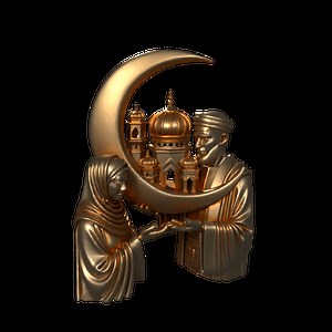 Islamic Mosque Moon Muslim Couple 3D Art Model