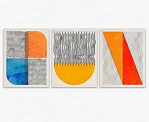 Geometric Patterns Illustrations Minimalist Bedroom Decor - Art Set - Mid-Century Bright Color Block Collage, Girls Room Decor, Cute Wall Art Colorful Shapes Illustrations Minimalism Bohemian Decor (16x20)