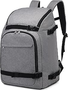 JIANYA Ski Boot Bag, 50L Waterproof Travel Backpack for Snowboard, Ski Helmet, Goggles, Gloves & Accessories, Gray