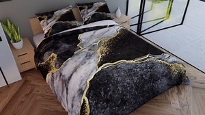 Black Marble Duvet Cover,Gold Metallic Marble Bedding Set for Kids Boys Teens Adult, Black Gold Abstract Marble Texture Comforter Cover King Size, Boho Hippie Quilt Cover with 2 Pillow Cases