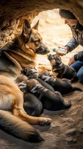 Feeding German Shepherd Puppies Inside a Cave – Heartwarming Bottle Moment 🐶🍼