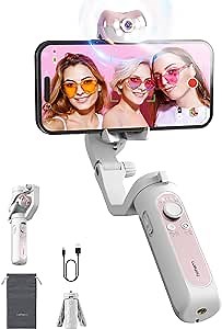 hohem iSteady V2S Gimbal Stabilizer for Smartphone, 3-Axis Gimbal for iPhone, AI Tracking, Portable and Foldable Phone Stabilizer with Fill Light for Video Recording, Vlogging, YouTube, TikTok