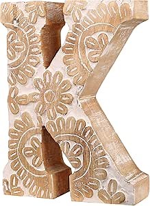 Craved Hand Made White Distressed Decorative Letters | Handmade by Skilled Artisans, A Beautiful and Elegant Accessory to Dress up Your Table and Wall| (Letter K)