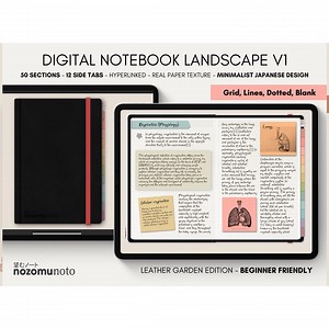 Digital Notebook Landscape V1 50 Subject 12 Tab Multipurpose Minimalist Bullet ADHD Journal Hyperlinked PDF Goodnotes Penly Notability - Etsy