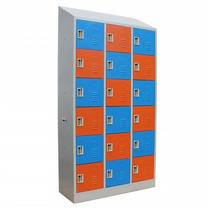 [Hot Item] Metal 18 Door Lockers Cabinet Slanted Top Commercial Storage Cabinet Gym Wardrobe Waterproof Metal Cabinet with Lock