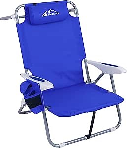 Dr.Quark Beach Chair with Backpack Straps 4-Position Classic Lay Flat Folding Backpack Heavy Duty Beach Chair for Adult with Large Cooler Pouch Towel Bar, Cup Phone Holder Support up to 350LBS