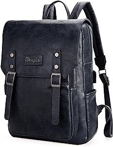 Wrangler Backpack for Women & Men Vegan Leather Travel Laptop Backpack Navy Blue College Backpack