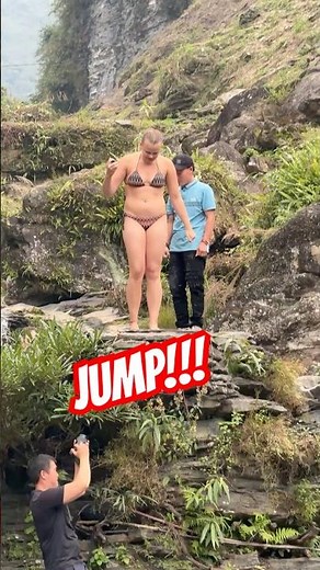 Beautiful Girls Enjoying Peaceful Waterfall Vibes✨ #CliffJumping #Travel
