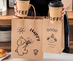[Hot Item] ODM Lightweigt Coffee Bottle Double Handle Packing Packaging Custom Logo Printed Shopping Handbag Kraft Paper Cardboard Wrapping Gift Container Box Carrier Bag