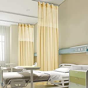 Fcosie 8ft Wide x 7ft Tall Hospital Curtain Divider for Room Separation Mesh Top Medical Exam Room Privacy Curtains with Flat Hooks Header Office Hospital Bed Cubicle Curtain, Orange, 1 Panel
