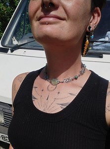 Stainless Steel and Prehnite Necklace - Etsy