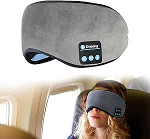 SYPVRY Sleep Headphones Bluetooth Eye Mask Side Sleepers Blackout Wireless Sleep Mask Bluetooth Headphones Cotton Sleep Mask with Ultra Thin Speakers Microphones for Airplane Travel, Grey