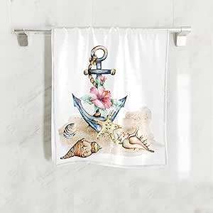 Beach Nautical Anchor Soft Hand Towels for Bathroom 16x30,Decorative Starfish Seashore Summer Dish Towels Fingertip Washcloth for Kitchen,Hotel, Gym and Spa