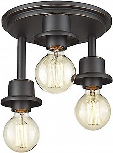 Emliviar 3-Light Flush Mount Ceiling Light - Industrial Ceiling Light in Black Finish, WE214F-3W BG