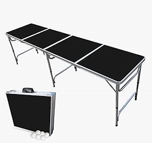 8-Foot Regulation Folding Beer Pong Table w/Beer Pong Balls & Optional Cup Holes, LED Lights, Custom Graphic (Choose Your Model)