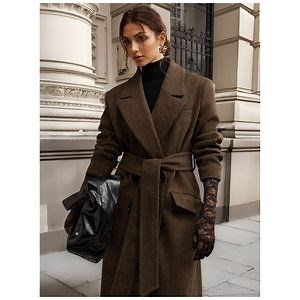 [Hot Item] Chocolate Brown Belted Wool Blend Oversized Coat