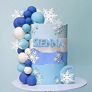 30 PCS Blue Balls Cake Topper - White Blue Snowflake Cake Decorations for Winter Baby Shower Birthday Snow Ice Themed Party Supplies