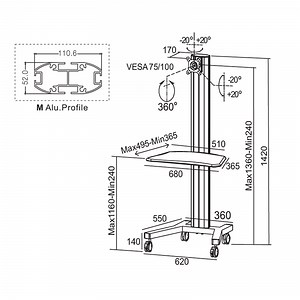 [Hot Item] Rolling Computer Cart with Monitor Bracket on Riser, Mobile Workstation with Keyboard Plate