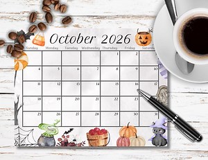 October 2026 Printable Calendar, Holiday Theme Planner (instant Download PDF) - Etsy Australia